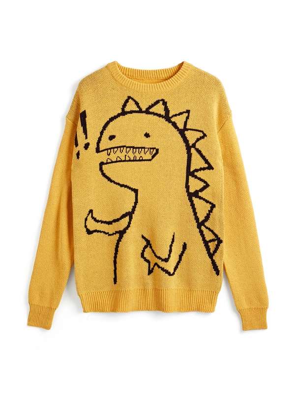 Men's Cartoon Dinosaur Pullover Sweater-1