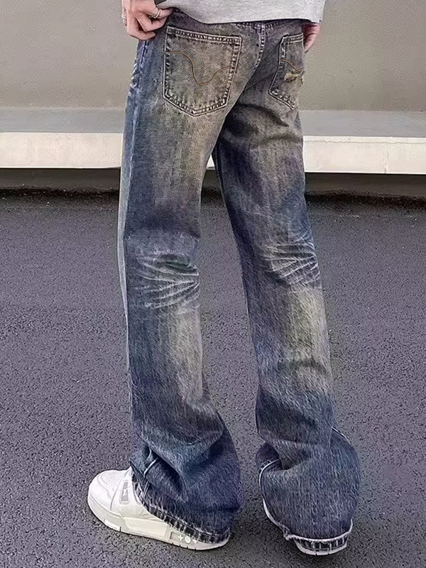 Men's Vintage Blue Ombre Straight Leg Jeans-1
