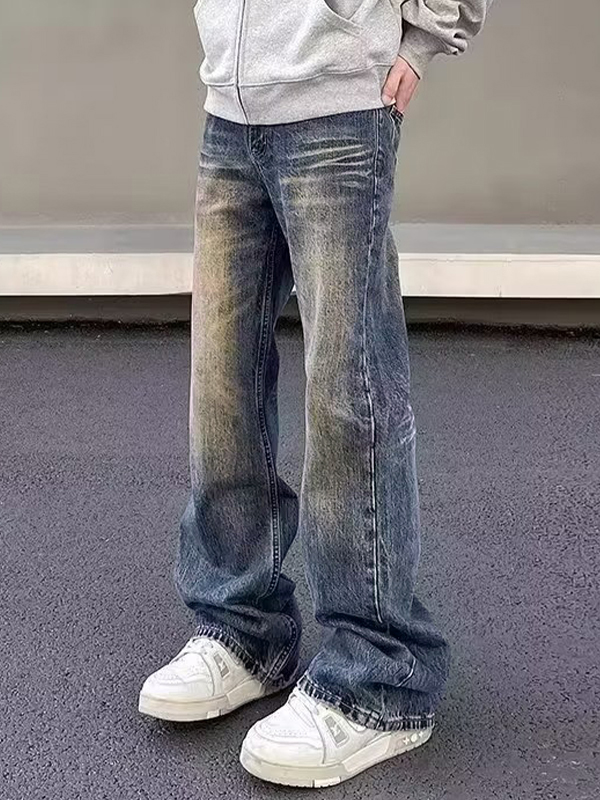 Men's Vintage Blue Ombre Straight Leg Jeans-2