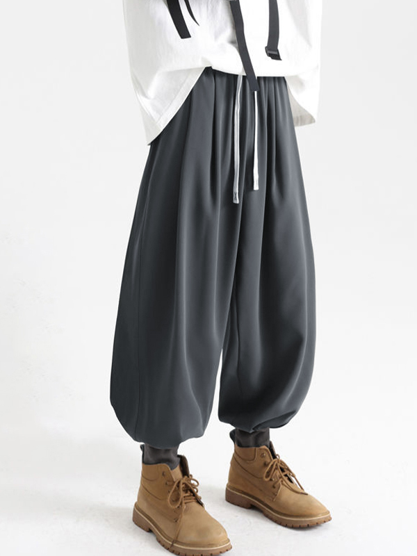 Men's Solid Bound Feet Sweatpants-2