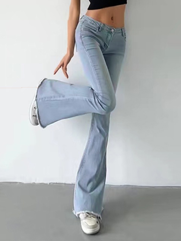 Washed Low Waist Stretchy Mopping Flare Jeans-3