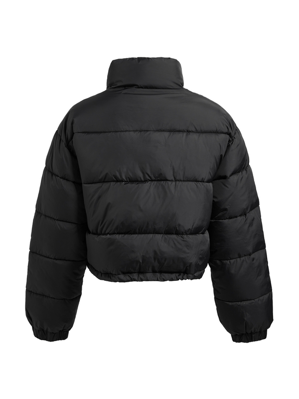 Solid Drawstring Hem Short Puffer Jacket-3