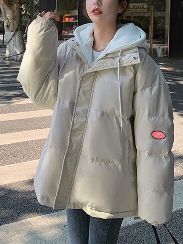 Hooded Fake Two Piece Loose Jacket-3