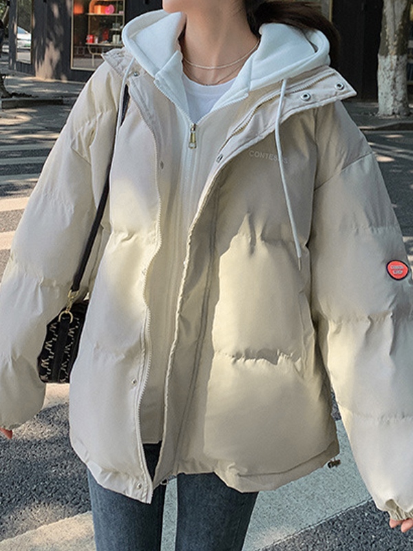Hooded Fake Two Piece Loose Jacket-2