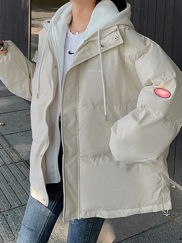 Hooded Fake Two Piece Loose Jacket-1