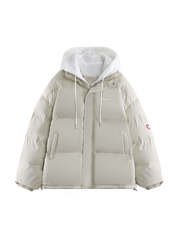 Hooded Fake Two Piece Loose Jacket-4