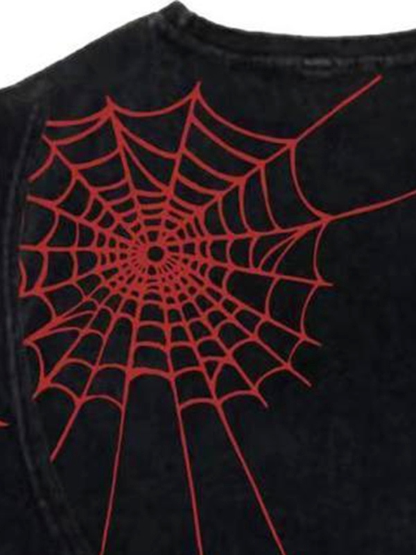 Men's Wash Distressed Spider Print Ripped Vest-2