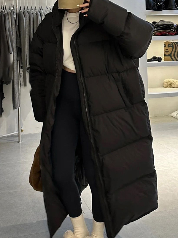 Solid Collared Longline Puffer Jacket-2