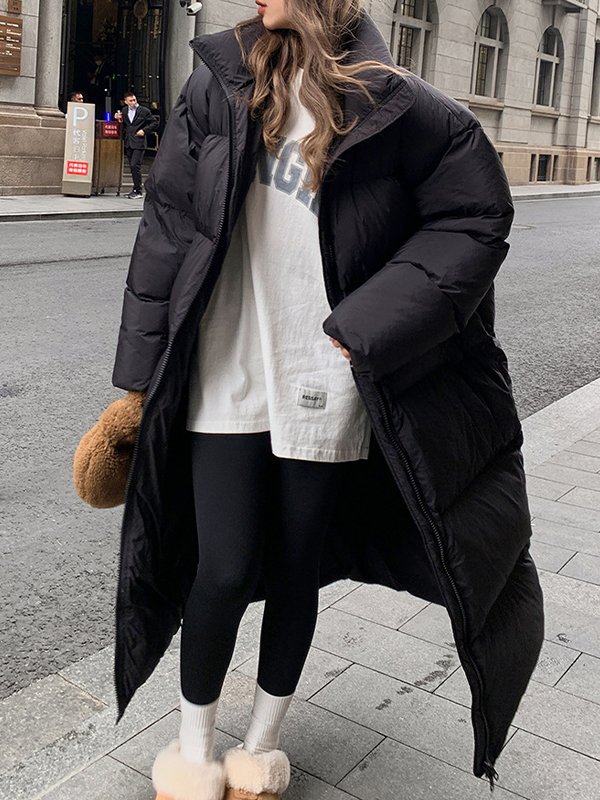 Solid Collared Longline Puffer Jacket-1