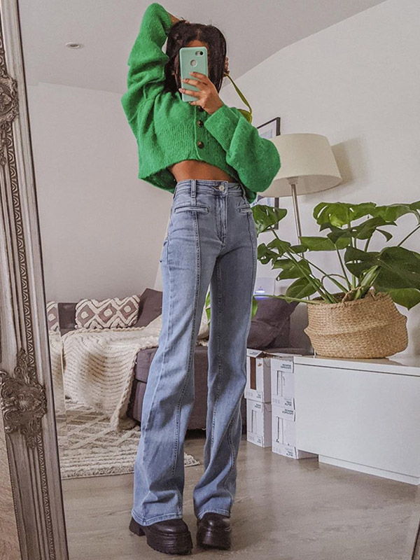 Back Star Patchwork Flare Jeans-5