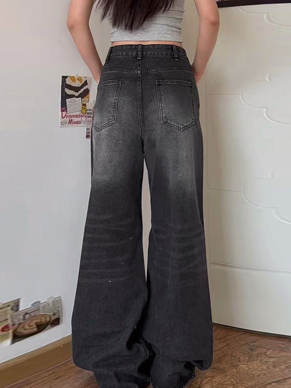 Retro Distressed Washed Drape Boyfriend Jeans-1