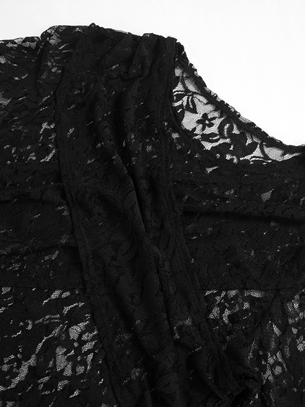 Perspective Lace Crossover Trumpet Sleeve Long Sleeve Tee-3