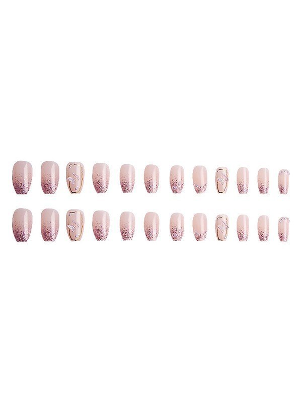 24pcs Shiny Pink Butterfly Press On Nails-3